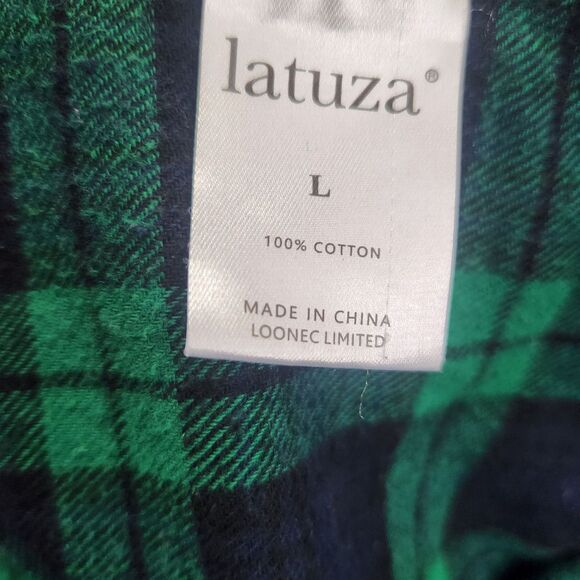 Latuza Cotton Flannel Maxi-Nightgown-L-Tartan Xmas Plaid-Navy/Green-Oversized - Picture 11 of 12